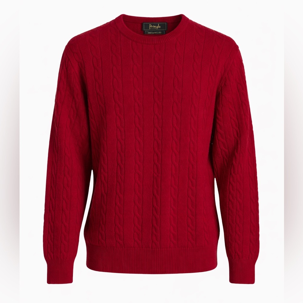 Pringle of Scotland Lambswool Cable Knit Sweater‎ Red XL Scotland